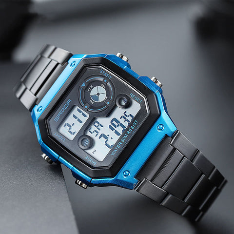 Men's Steel Band Waterproof LED Watch